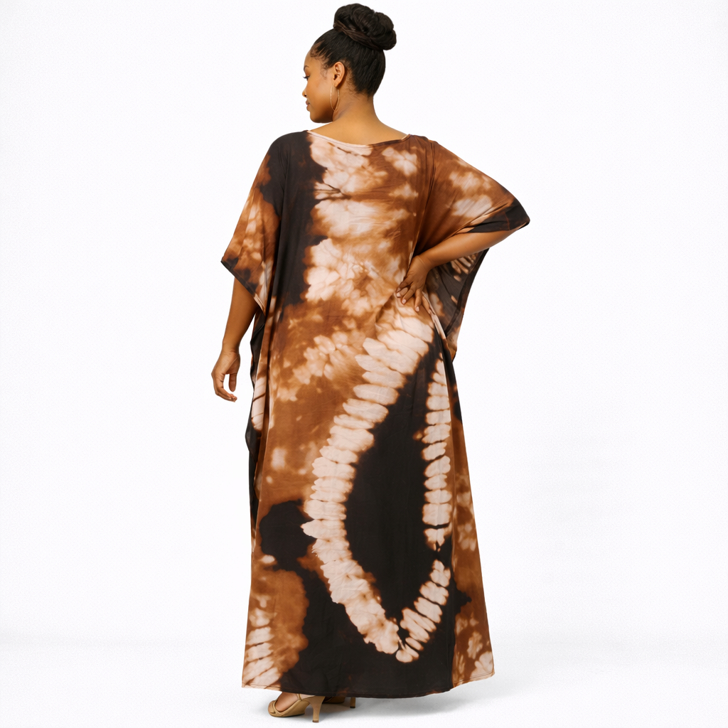 Brown and Black Tie Dye Long Kaftan Gown